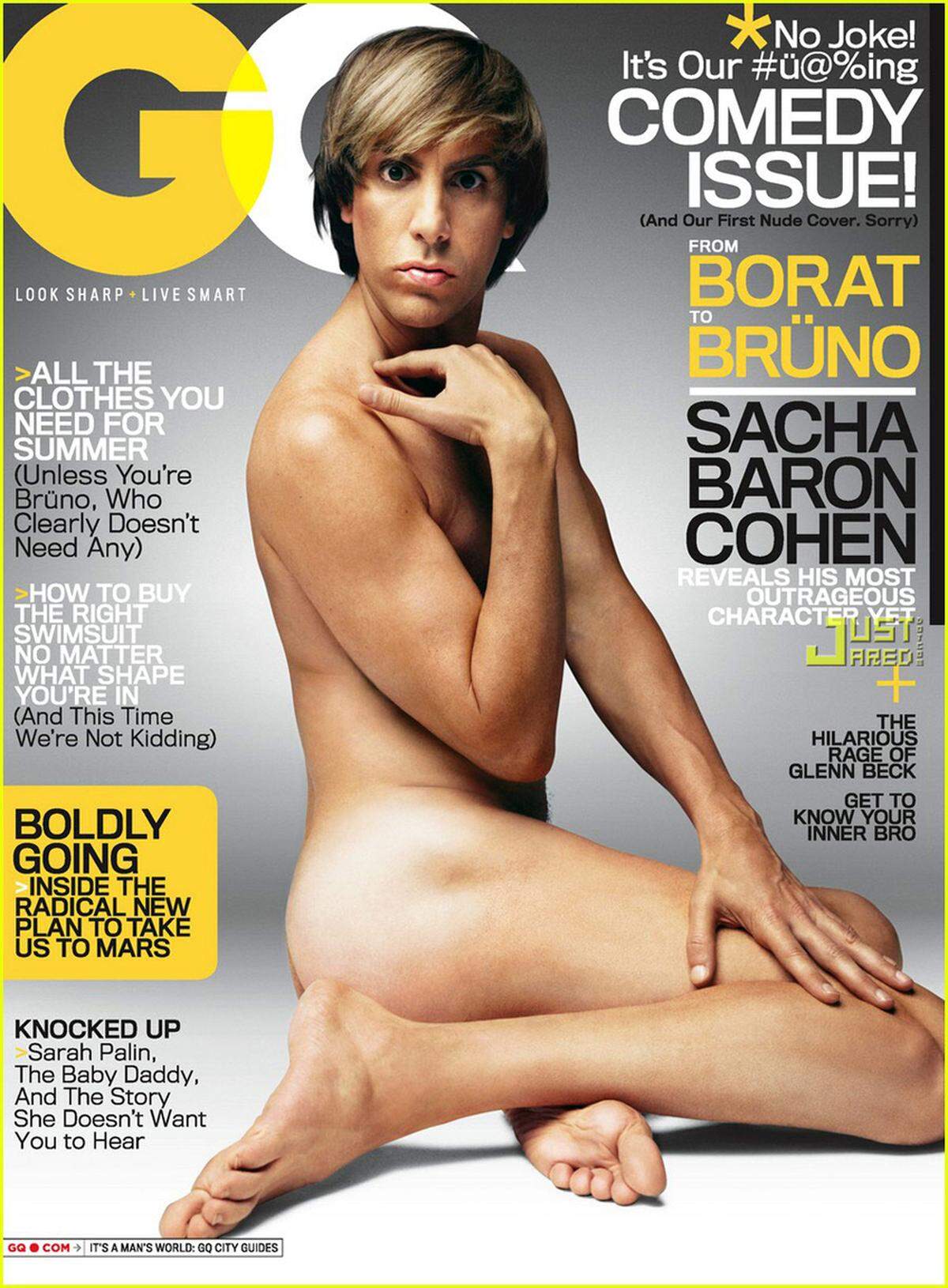 Sacha Baron Cohen eroberte 2009 als "Brüno" die Kinos und ließ sich in dieser Rolle auch für das GQ-Magazin ablichten. Die Buchhandlung "Hudson News" verdeckte dieses Titelbild ebenfalls.