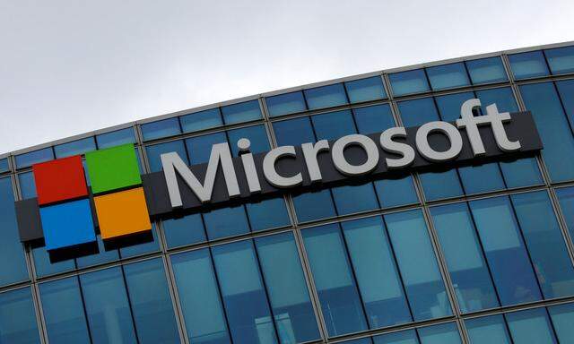 The logo of Microsoft is pictured in Issy-les-Moulineaux