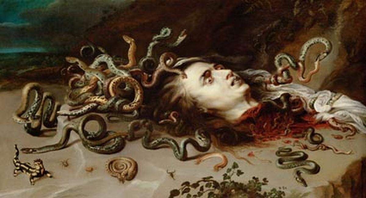 ... Medusa - denn natürlich ist Peter Paul Rubens' faszinierendes, von Schlangen wimmelndes "Haupt der Medusa" vertreten. Peter Paul Rubens und Frans Snyders (vermutlich): "Haupt der Medusa", 1617/1618