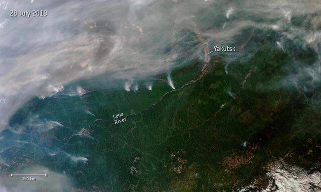 Bilder des ESA-Satelliten Sentinel-3 von sibirischen Buschbränden.