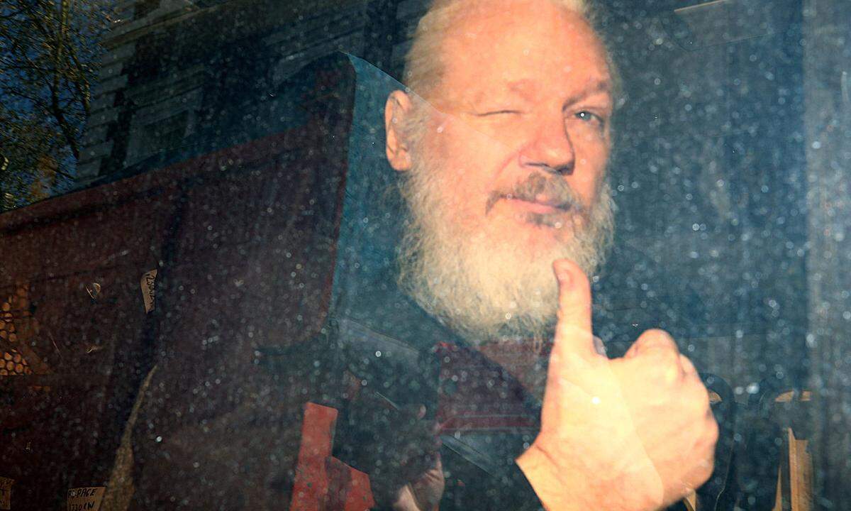 11. April 2019. Wikileaks-Gründer Julian Assange bei seiner Ankunft bei Gericht in Westminster in London, nachdem er nach jahrelangem Asyl in der ecuadorianischen Botschaft in London verhaftet worden war.
