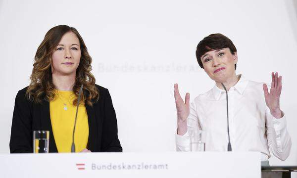 Staatssekretärin Claudia Plakolm (ÖVP) und Klubobfrau Sigrid Maurer (Grüne) 