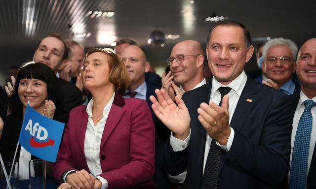 Wahlparty in Berlin mit Beatrix von Storch und Spitzenkandidat Tino Chrupalla. Generell hatte sich die AfD mehr erhofft.