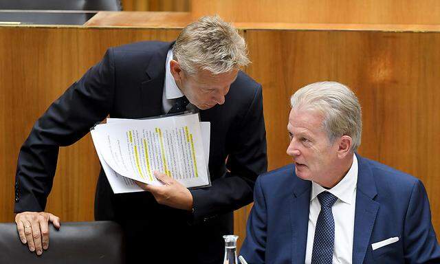 Mitterlehner (rechts) und Lopatka im Oktober im Parlament