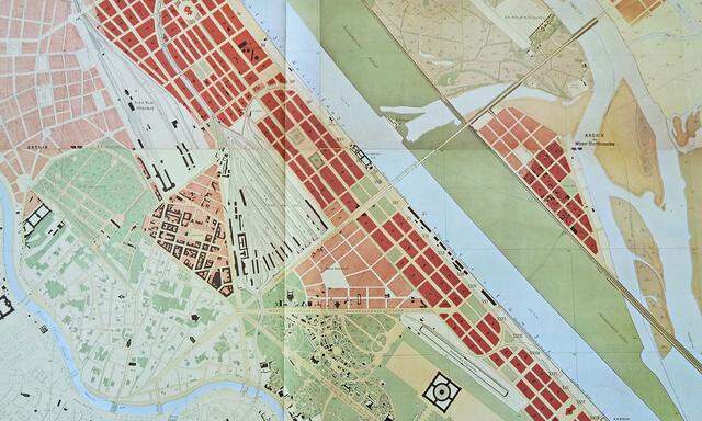 „Plan der Donauregulierung bei Wien samt der Parzellierung auf den gewonnenen Baugründen“, 1874.