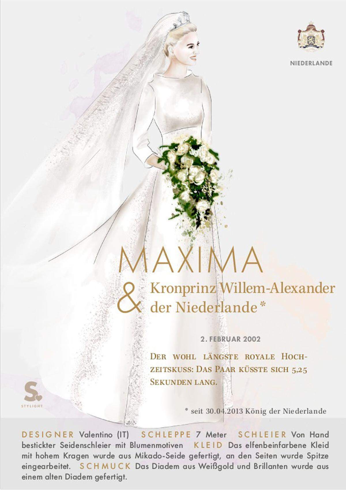 Valentino war auch der Designer von Maximas Brautkleid, das aus Mikado-Seide gefertigt wurde.
