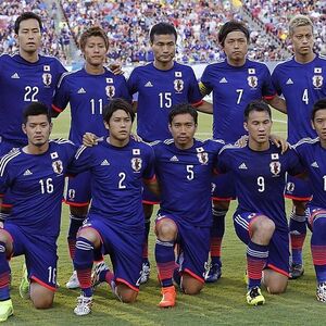 Japan's national soccer team players pose before international friendly soccer match against Zambia, ahead of the 2014 World Cup in Tampa