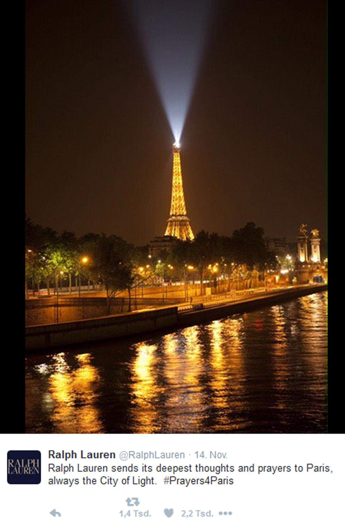 Die Stadt der Lichter wird Paris auch nach der Anschlagsserie bleiben, wenn es nach Ralph Lauren geht.