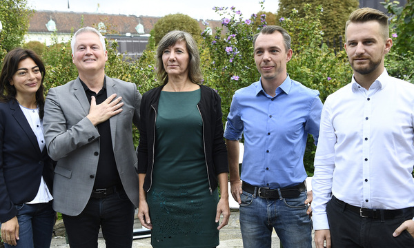 Marihan Abensperg-Traun, David Ellensohn, Birgit Hebein, Benjamin Kaan und Peter Kraus (v. l.) wollen Maria Vassilakou folgen. Ende November fällt die Entscheidung.