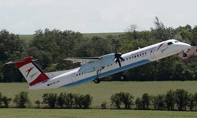 Austrian Airlines AUA plane takes off at Vienna International Airport