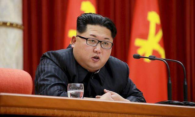 File photo of North Korean leader Kim Jong Un speaking during a ceremony at the meeting hall of the Central Committee of the Workers' Party of Korea