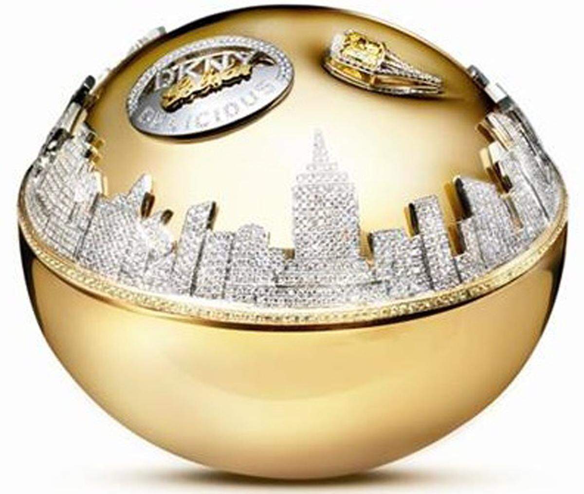 Der Spezial-Flakon des Parfums DKNY Golden Delicious setzt sich aus 14-karätigen Gelb- und Weißgold zusammen, sowie aus 183 gelben Saphiren, 2700 weißen Diamanten und einem 2,43-karätigen gelben Diamanten. Kostenpunkt: 1 Million Dollar.