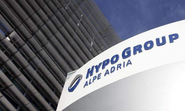 A logo of the Hypo Group Alpe Adria Bank is pictured at their headquarters in Klagenfurt