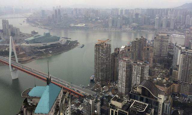 The junction of Yangtze River and Jialing River is pictured in Chongqing