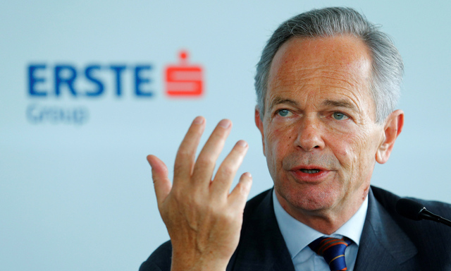 Erste Group Bank Chief Executive Treichl addresses a news conference in Vienna