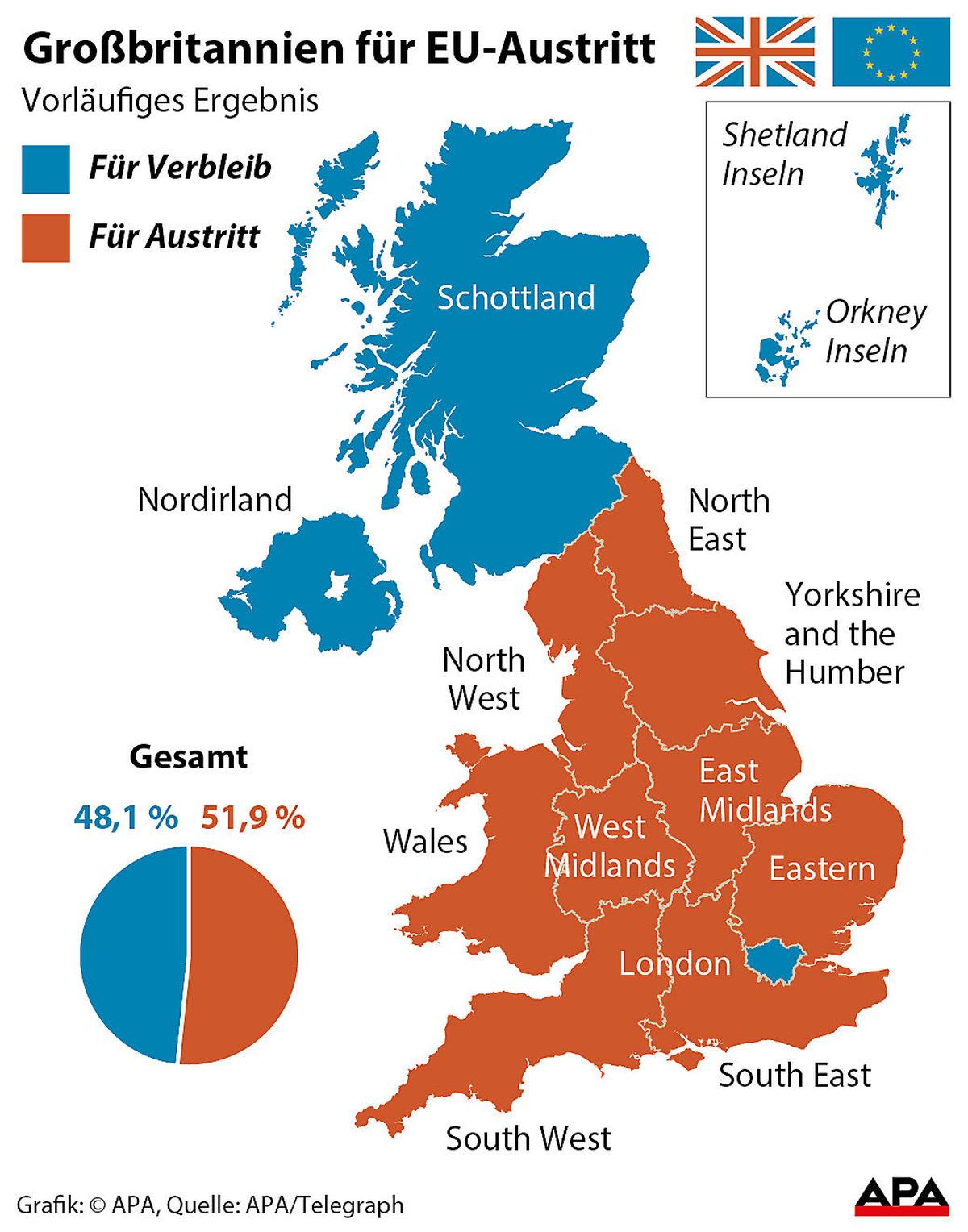 Groszbritannien fuer EU-Austritt - Nach Regionen