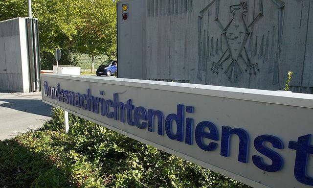 File picture shows the main entrance of Germany's intelligence agency Bundesnachrichtendienst (BND) headquarters in Pullach