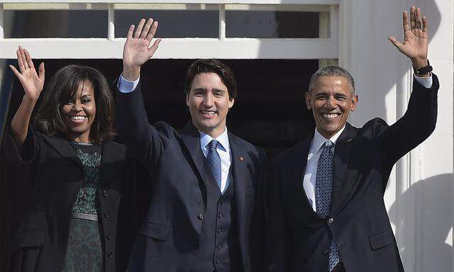Kanadas Premier Trudeau mit den Obamas im Weißen Haus.