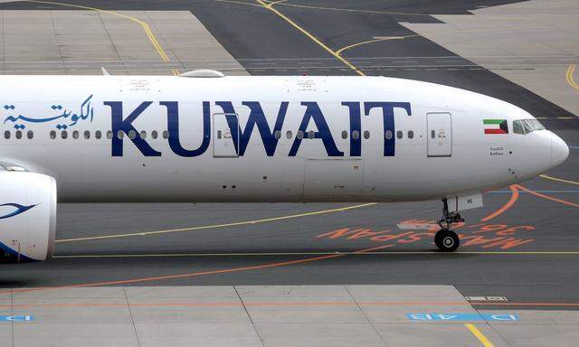 The Boeing 777 300ER widebody civil jet airplane of Kuwait Airways at Frankfurt Main airport German