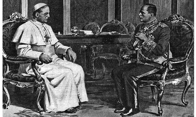 Mit Mussolini 1932 im Vatikan: Papst Pius XI., gestorben am 10. Februar 1939.