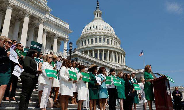 Die demokratischen Abgeordneten machen auf den Stufen des Kapitols in Washington auf ihren Gesetzesentwurf aufmerksam.