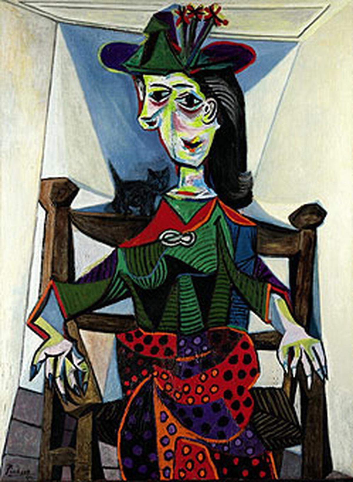Platz fünf: Picassos Werk "Dora Maar mit Katze" stammt aus dem Jahr 1941. Im Auktionshaus Sotheby's in New York wurde es um 95,2 Millionen Dollar verkauft. Die kleine schwarze Katze befindet sich über der Schulter von Picassos Muse. Die französische Fotografin und Malerin galt auch als Geliebte des spanischen Malers.