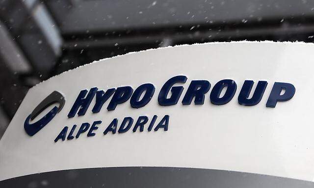 The logo of Austrian Hypo Group Alpe Adria is pictured at its headquarters during snowfall in Klagenfurt