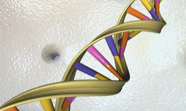 Eine kunstvolle Illustration einer DNA Doppelhelix, veröffentlicht vom  National Human Genome Research Institute, Mai 2012