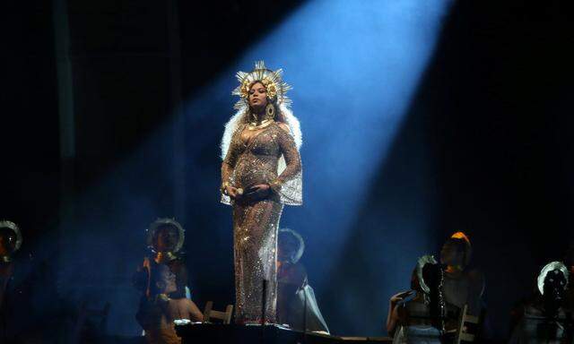 Beyonce performs at the 59th Annual Grammy Awards in Los Angeles