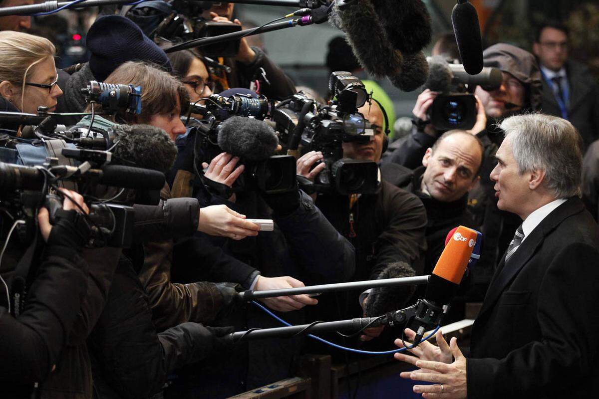 "Beleidigen muss man niemanden in der Politik. Das bringt nichts und das führt nur in die falsche Richtung." Bundeskanzler Werner Faymann am Montag in Brüssel zur Idee eines EU-Aufpassers für Griechenland.