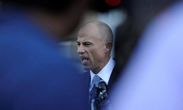 Avenatti speaks to the media outside the U.S. District Court for the Central District of California in Los Angeles