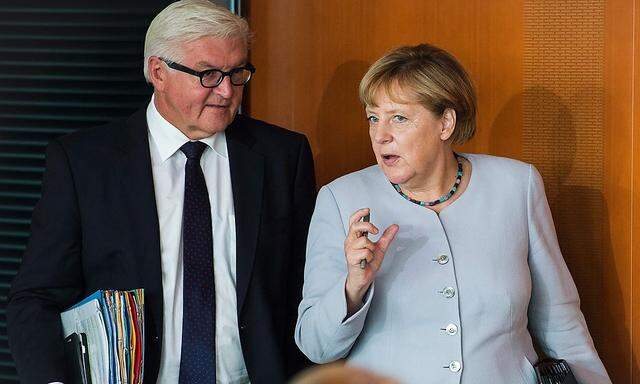 Frank-Walter Steinmeier (li.) wird von Bundeskanzlerin Angela Merkel nicht als Bundespräsidenschaftskandidat unterstützt.