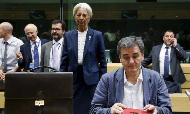 Greek Finance Minister Tsakalotos and IMF Managing Director Lagarde attend an euro zone finance ministers meeting in Brussels
