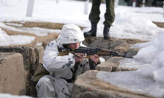 Belarusian troops take part in a military training in Brest Province, Belarus on Friday on March 4, 2022. Belarus may be