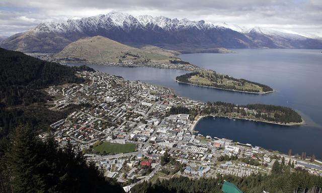 Eine Luftaufnahme der Stadt Queenstown auf der Südinsel Neuseelands aus dem Archiv.