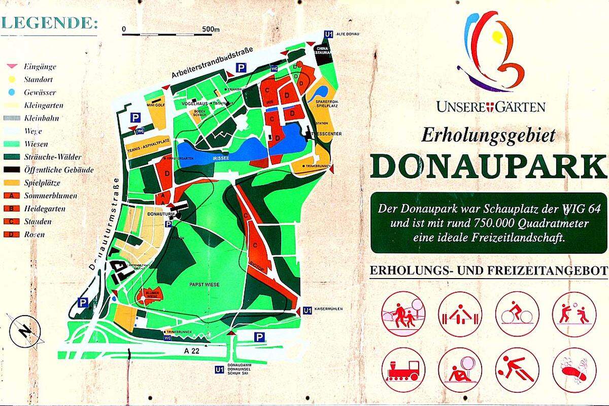 Eröffnet wurde das 750.000 Quadratmeter große Naherholungsgebiet anlässlich der Wiener Internationalen Gartenschau 1964. Damals beherbergte der Donaupark noch einen zwei Kilometer langen Sessellift, der mittlerweile verschwunden ist.