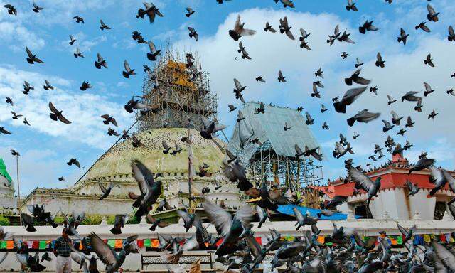 Beschädigt. Die Boudhanath-Stupa in Kathmandu wird wiederhergestellt.