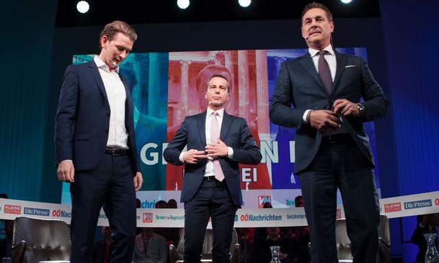 ÖVP-Chef Sebastian Kurz, SPÖ-Kanzler Christian Kern und FPÖ-Obmann Heinz-Christian Strache.