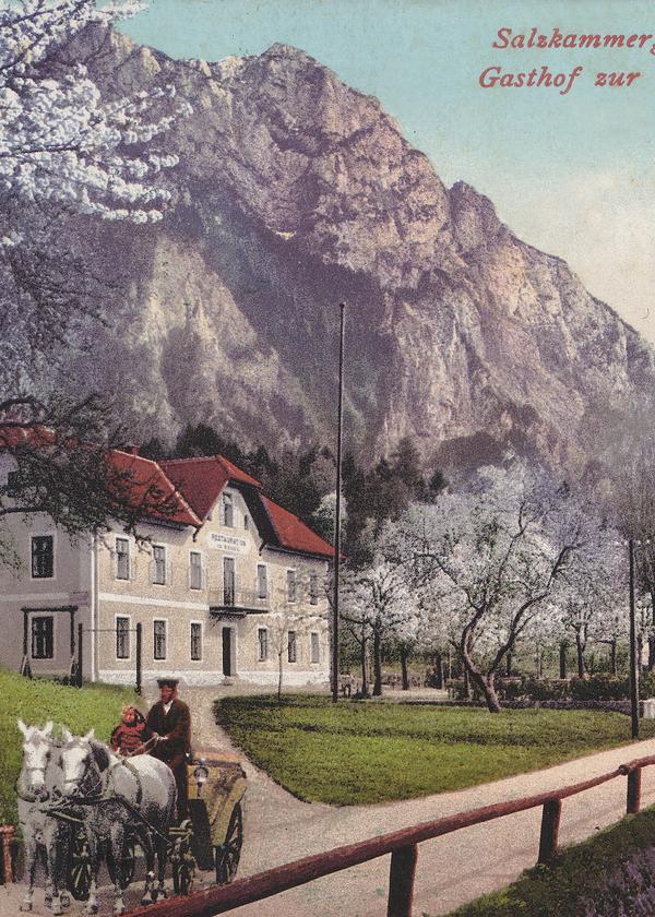 <strong>Beliebtes Ausflugsziel: </strong>Gasthof zur kleinen Ramsau, Ansichtskarte, ca. 1910.