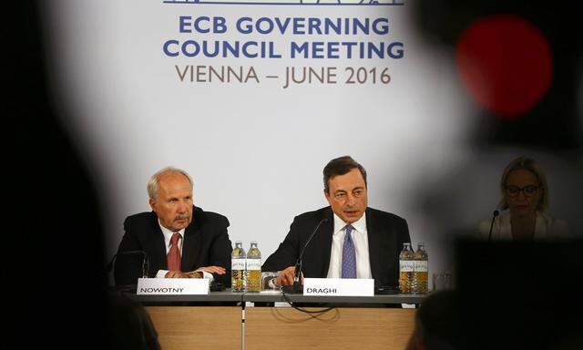 ECB President Draghi and ECB member Nowotny attend a news conference in Vienna