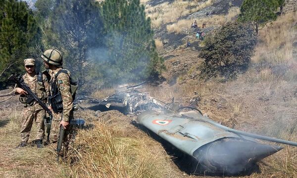 Ein Wrackteil der indischen MiG-21 „Bison“.