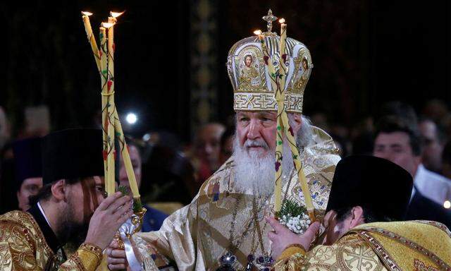 FILE PHOTO: Patriarch Kirill, the head of the Russian Orthodox Church, conducts a service on Orthodox Christmas at the Christ the Saviour Cathedral in Moscow