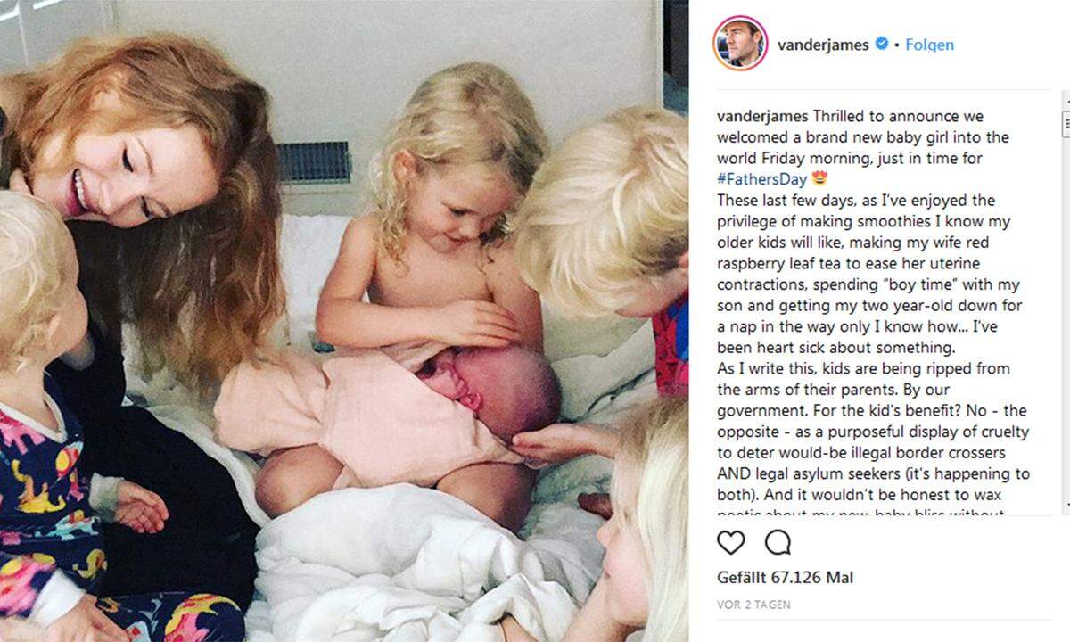 James Van Der Beek hat bereits die Kinder Emilia (2), Annabel Leah (4), Joshua (6) und Olivia (7). Mit seiner Frau Kimberly ist er seit 2010 verheiratet. Die erneute Schwangerschaft verkündete die Familie im Februar