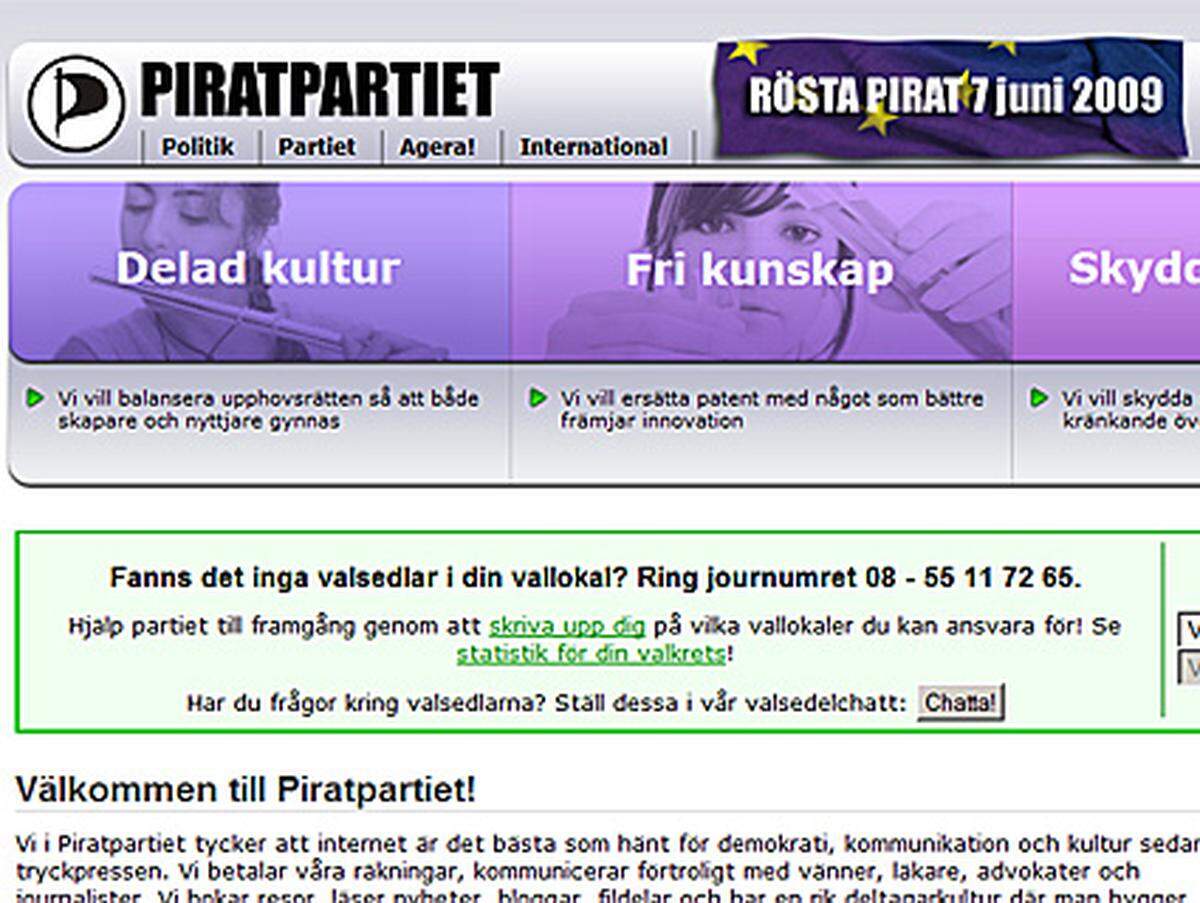 In Schweden tritt die "Piratenpartei" als Protestbewegung der jungen Internet-Generation bei der EU-Wahl an. Ihr werden nach Umfragen ganz gute Chancen eingeräumt.