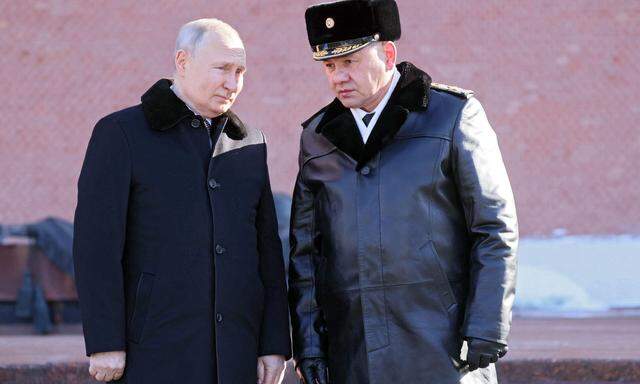 Der russische Präsident, Wladimir Putin, mit dem Verteidigungsminister Sergej Shoigu  .