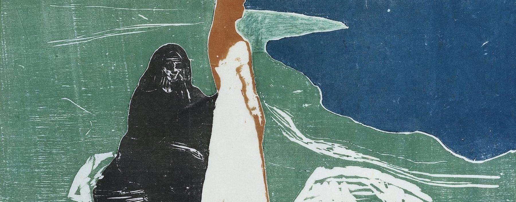 Sie klagte, dass sie allen egal sei. Edvard Munchs „Frauen am Meeresufer“, Holzschnitt, 1898. 