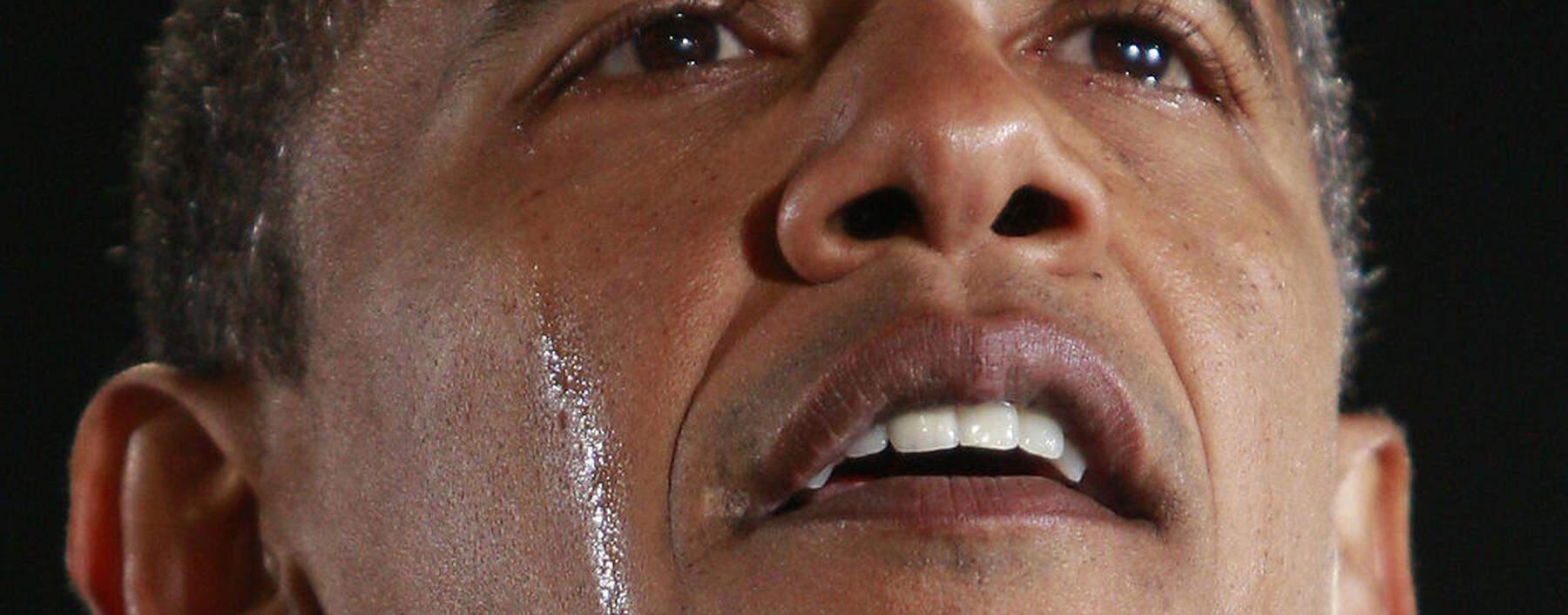 Barack Obama bei einer Wahlveranstaltung 2008, als er vom Tod seiner Großmutter erzählte. 