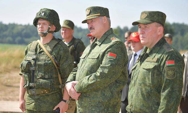 Belarusian President Lukashenko visits a military firing range near Grodno