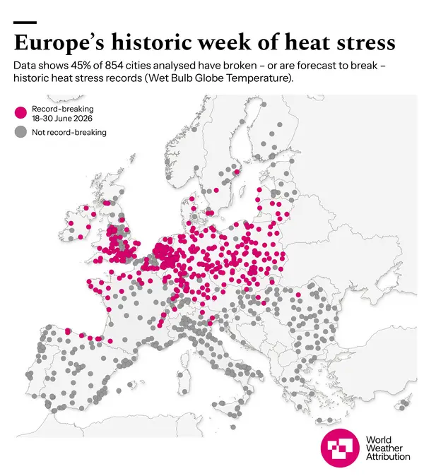 The researchers' data shows that 45 percent of the 854 cities analyzed have broken their historical heat records or will do so. As things stand, Vienna is not included. 