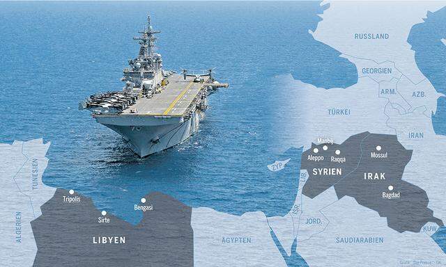 Das amphibische Angriffsschiff Wasp kreuzt vor der Küste Libyens. Von hier aus sollen die jüngsten US-Angriffe auf den IS in Sirte geflogen worden sein.